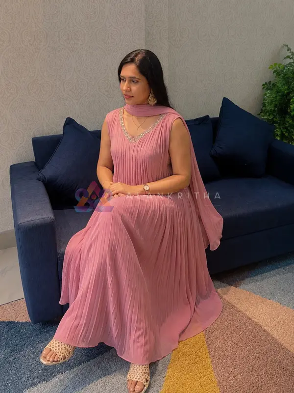 Pastel Pink Micro-Pleated Georgette Silhouette